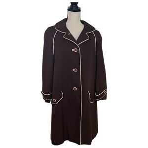 Vtg. Voyager West Brown piping trim retro lightweight all weather spring coat.